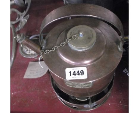 A vintage Sirram copper camping kettle and burner