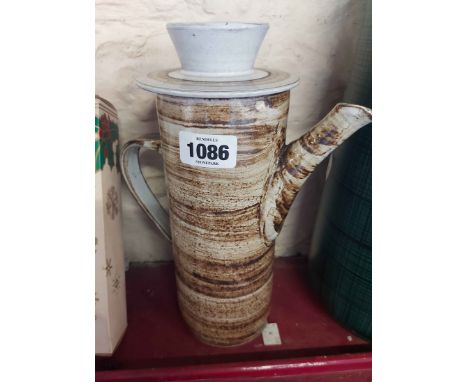 A mid 20th Century Studio Pottery coffee pot, in the Briglin style, with streaky grey glaze finish - incised VW mark to base