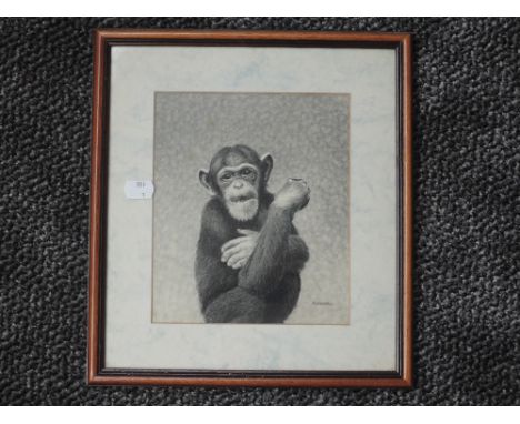 A sketch, F Greenhall, chimpanzee, signed, 20 x 17, plus frame and glazed