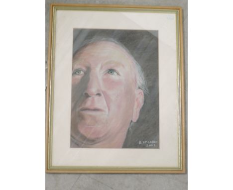 A pastel sketch, B McLaren, Big Jack Charlton, signed and dated 2007, 34 x 24cm, plus frame and glazed