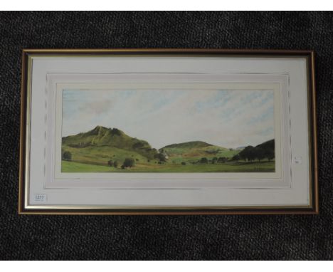 A watercolour, Ralph K Bliss, Parkhouse hill and the Sugar Loaf, Glutten Bridge, signed, 20 x 51cm, plus frame and glazed