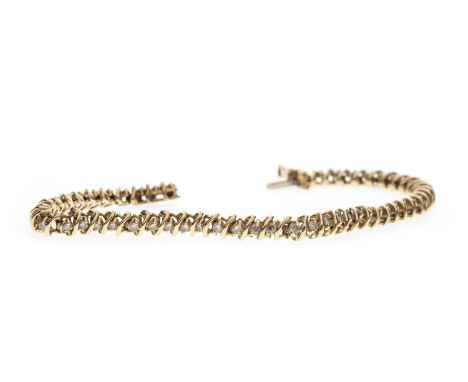 DIAMOND LINE BRACELET, set with fifty three round brilliant cut diamonds, marked 14 K to clasp, 11.4g