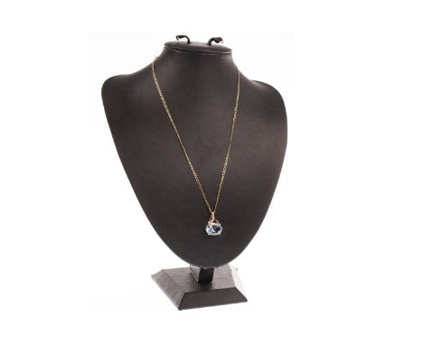 BLUE GEM AND DIAMOND PENDANT, the four claw mounted faceted oval blue gem with a bifurcated diamond set bale, in nine carat r