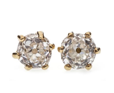 PAIR OF OLD CUT DIAMOND EARRINGS, each set with a diamond of approximately 1.00 carat, unmarked, with screwback fittings, 3.6