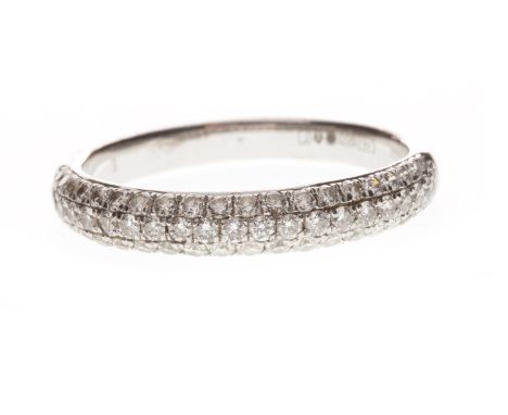 THREE ROW DIAMOND ETERNITY RING, the three rows of pave set diamonds totalling approximately 1.20 carats overall, in platinum