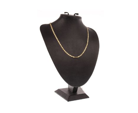 FANCY LINK CHAIN NECKLACE, formed by oval links, pierced and with textured surface, marked 750, 12.4g
