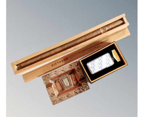 A Giant dictador boxed cigar together with a USB lighter and aztec ashtray 