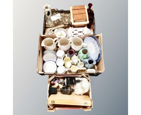 Three boxes of ceramics, Asian ornaments, Royal Worcester dishes etc 