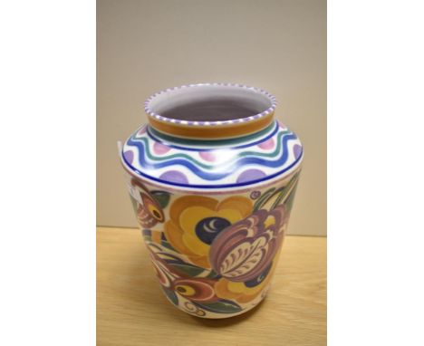 An Art Deco Poole pottery vase with painted and impressed marks to the base, measuring 25cm tall