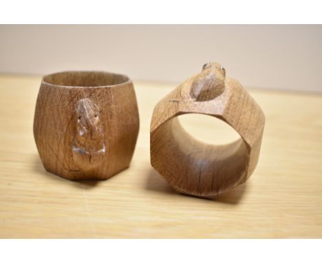 A pair of Robert Thompson of Kilburn Mouseman napkin rings, of octagonal form, each with carved mouse signature, measuring 5c