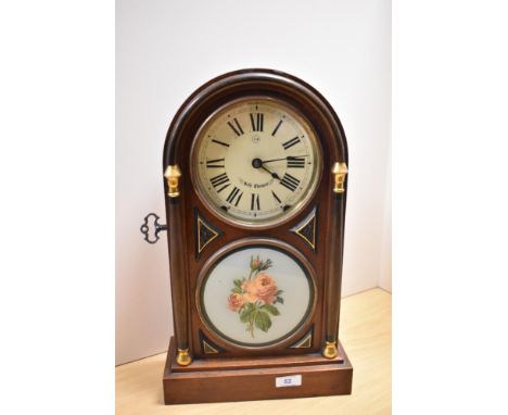 A 20th Century mahogany cased American mantel clock, by Seth Thomas of Connecticut, the domed case having a floral glass roun