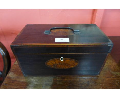 A George III inlaid mahogany tea caddy