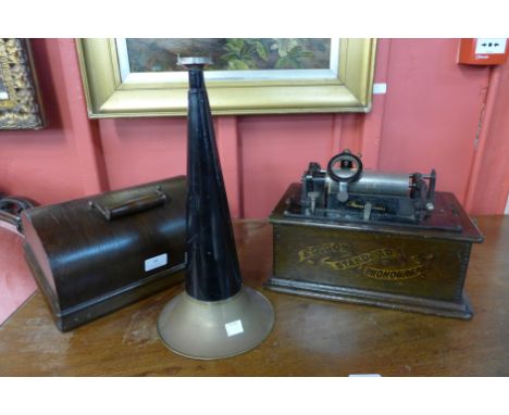 An Edison Standard Phonograph, cased with speaker horn