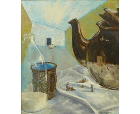 Prudence 'Prue' Rowe-Evans (British 1921 - 2005), Tea, oil on panel, 41 x 36cms, framed