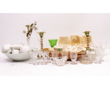 A GROUP OF CERAMICS AND GLASSWARE to include a Whitefriars large trumpet shaped glass celebrating the Coronation of Queen Eli