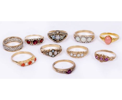 A COLLECTION OF TEN GEM SET RINGS to include opal, cubic zirconia etc (10)