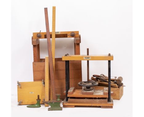 A SMALL ANVIL various tools, bookbinding bench, metalware etc. (A quantity) 