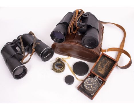 A WWII GERMAN LUFTWAFFE JUNGHANS J30BZ COCKPIT CLOCK, a pair of Russian binoculars, a pair of Nippon Kogaku Tokyo featherweig
