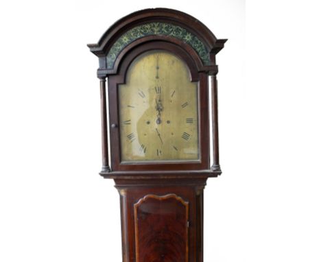 A VICTORIAN MAHOGANY LONGCASE CLOCK with arching hood, the brass dial with subsidiary second hand and date indicator and with