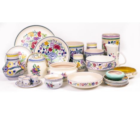 A SELECTION OF POOLE POTTERY to include large vases, charger, plate, aegan bowl, biscuit barrel, egg cups on plate etc. (a qu