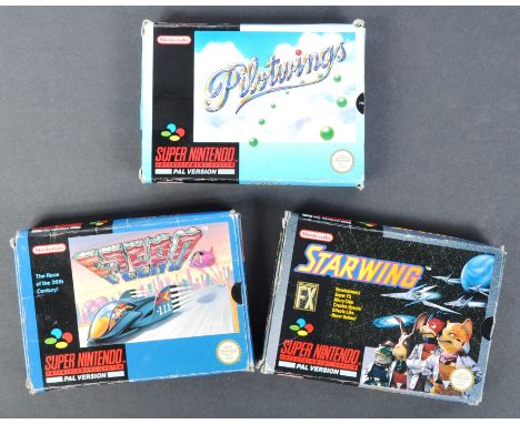 Gaming - Nintendo SNES - a collection of x3 original vintage Nintendo SNES PAL video games console cartridges; F-Zero, Starwi