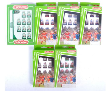 A collection of x6 original vintage Subbuteo tabletop football team sets comprising; 752 West Ham, 635 Hungary, 732 Mancheste