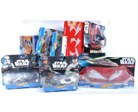 A collection of x12 carded Mattel made Hotwheels Star Wars diecast ships and character cars to include;&nbsp; Rogue One Jyn E