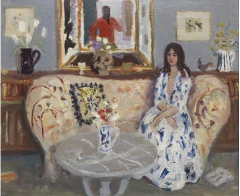 David McClure RSA RSW RGI (British, 1926-1998)Girl in Blue and White signed and inscribed 'Girl in Blue and White (First Sket