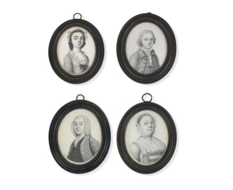 James Ferguson (Scottish, 1710-1776)A group of four plumbago miniatures: A young lady, half length, facing right, with dark c