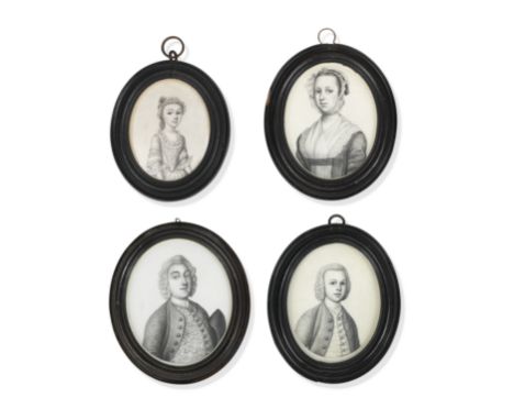 James Ferguson (Scottish, 1710-1776)A group of four plumbago miniatures: A young girl, half length, facing right, wearing a l