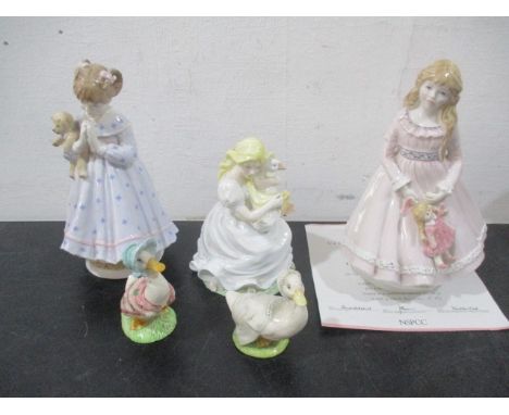 Two Royal Worcester figurines, including "I Dream" &amp; "I Wish", along with a Coalport Figure Group and two Royal Albert Be