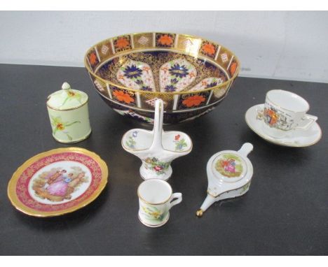 A Royal Crown Derby Imari patterned bowl ( diameter 23.5 cm) along with various china including Limoges, Royal Worcester mini