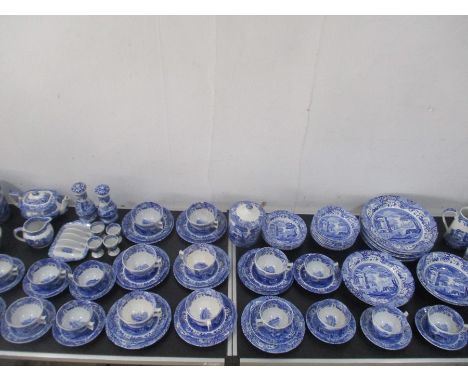 A large quantity of Spode Blue Italian including plates, bowls, trios, jug, creamer, sugar bowl, teapot etc - some A/F