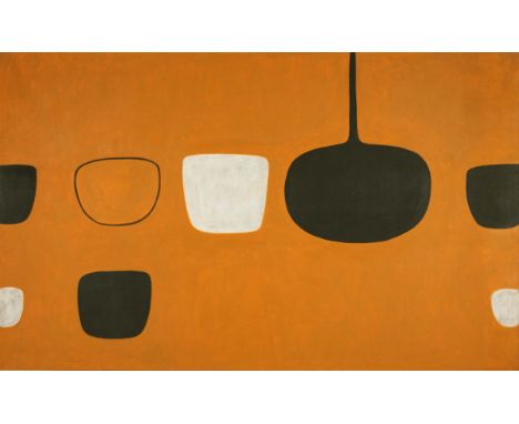 William Scott CBE RA, 1913-1989STILL LIFE WITH EIGHT FORMSOil on canvas, 48" x 78", (123 x 198cm) signed, inscribed and dated