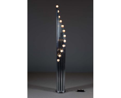 A CHROME FLOOR LAMP, ITALIAN 1960s, ATTRIBUTED TO REGGIANI, with winding graduating tubular fittings, 164cm (h)
