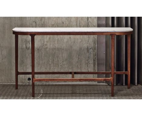 THE VICTORIA MARBLE CONSOLE TABLE, BY ROBERTO LAZZERONI, the Carrara marble top, on a tinted oak base, 140cm (w) x 76cm(h) x 