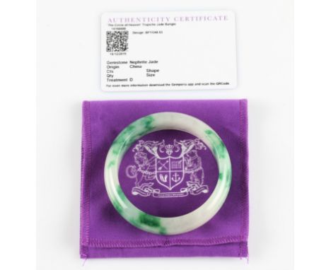 A dyed nephrite jade bangle, with Gemporia certificate.