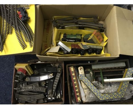 Hornby and Tri-ang train locomotives, tracks and other parts.
