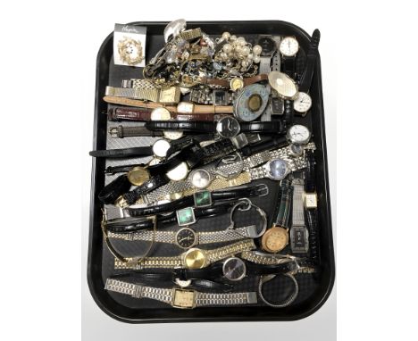 A large quantity of lady's and gents wristwatches including Sekonda, Timex, etc, a small quantity of costume jewellery, pill 