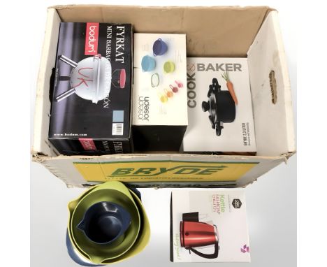 Assorted kitchen wares, Bosch drill, other tools. (2 boxes)