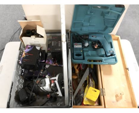 Assorted hand and power tools, joinery box, etc. (2 boxes)