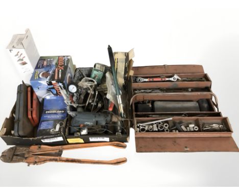 Assorted hand and power tools, concertina tool box, waxer and polisher, bolt cutters, etc. (2 boxes)