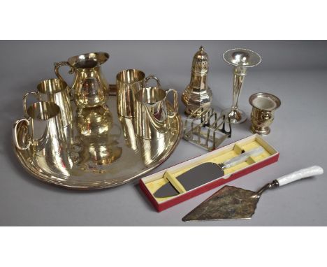 A Collection of Various Silver plated Items to comprise Tray, Trowel, Tankards, Sifter Etc 