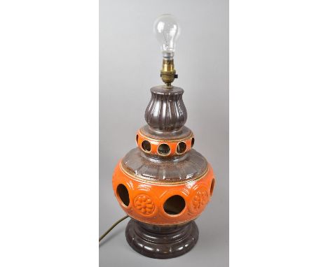 A German Brown and Orange Glazed Vase Shaped Table Lamp with Inner Illumination, 47cm high 