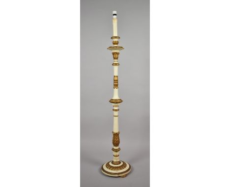 A Mid 20th Century White and Gilt Standard Lamp with Acanthus Carvings, Circular Base on Bun Feet 