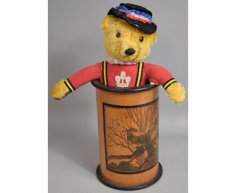 A Merrythought Beefeater Teddy Bear Together with a Cylindrical Stick Stand with Panel Depicting Birds, 20cm Diameter and 30c