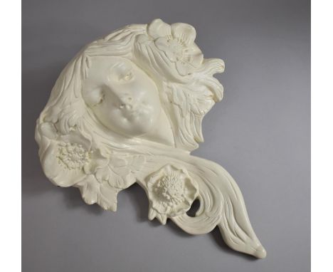 A Modern Cast Ceramic Wall Hanging Sconce in the Form of Art Nouveau Maidens Head, 38cm high 