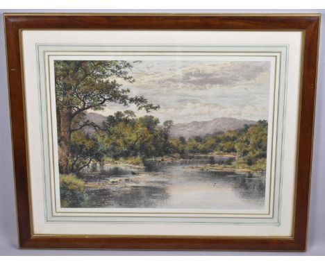 A Large Framed Print, Wooded River Scene, 58x43cm 