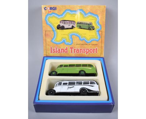 A Boxed Corgi Island Transport Set, Two Jersey Bedford Coaches 