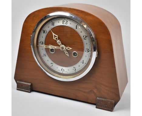 A Mid 20th Century Walnut Cased Mantle Clock with Eight Day Movement, 28cm wide 